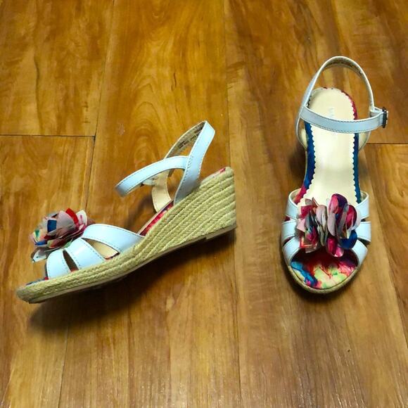 Nine West White Floral Espadrille Wedges Size 4 - Picture 1 of 16